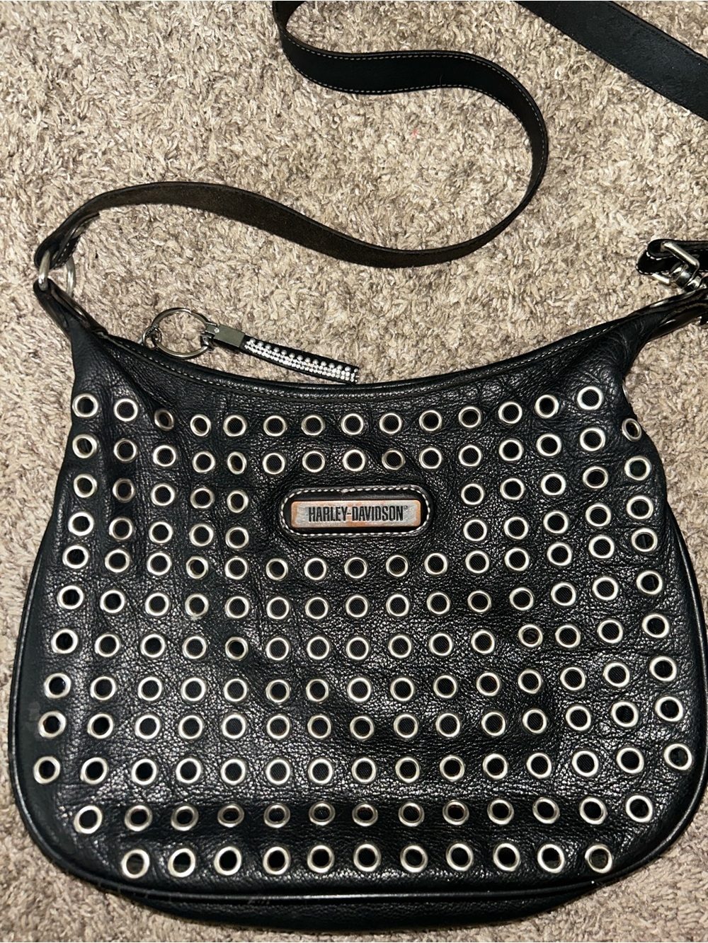 Harley-Davidson Black Leather Bag Embellishment Accent Crossbody Bag